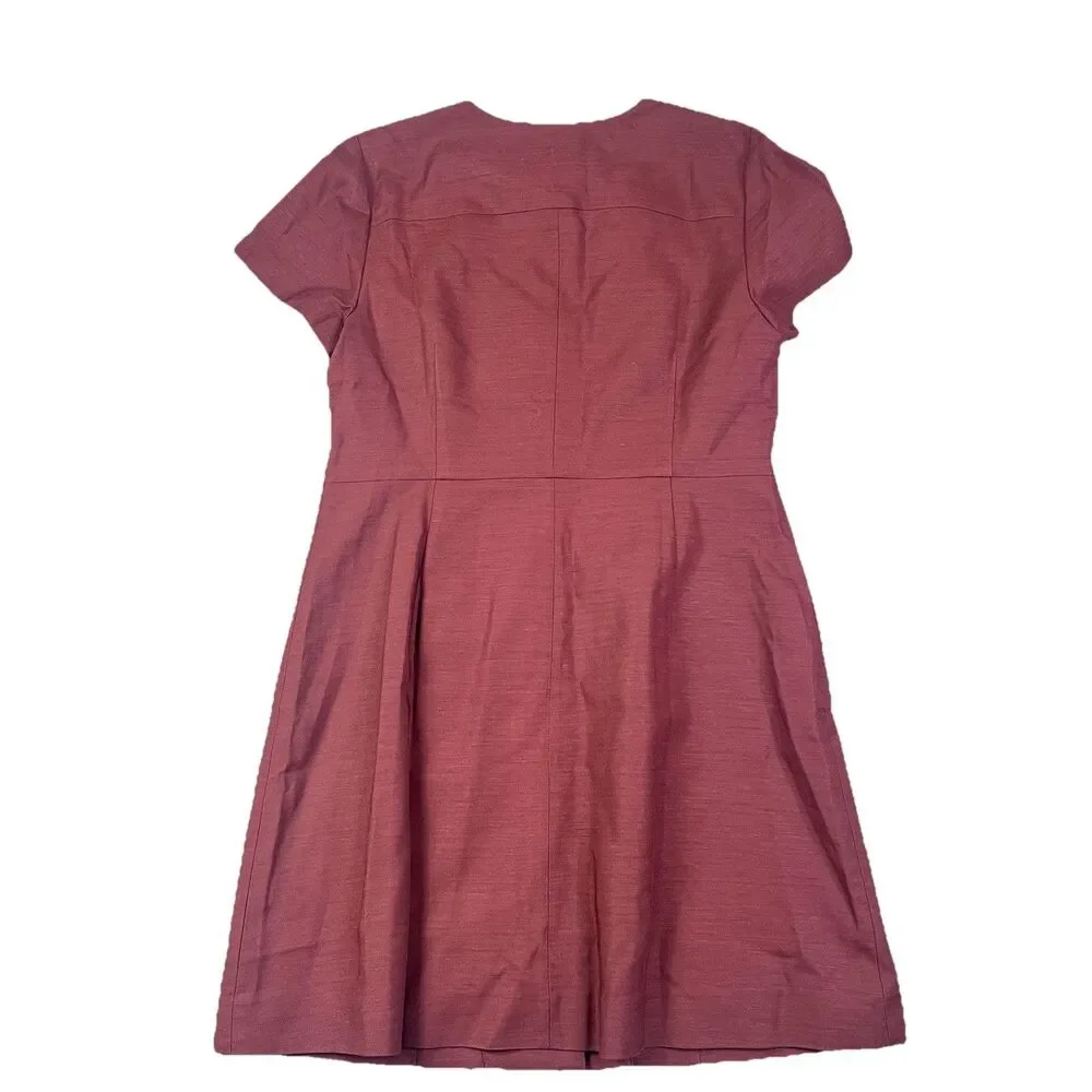 J Crew Parc Dress Womens 16 Brown Linen Blend Button Front Mini Career Preppy
